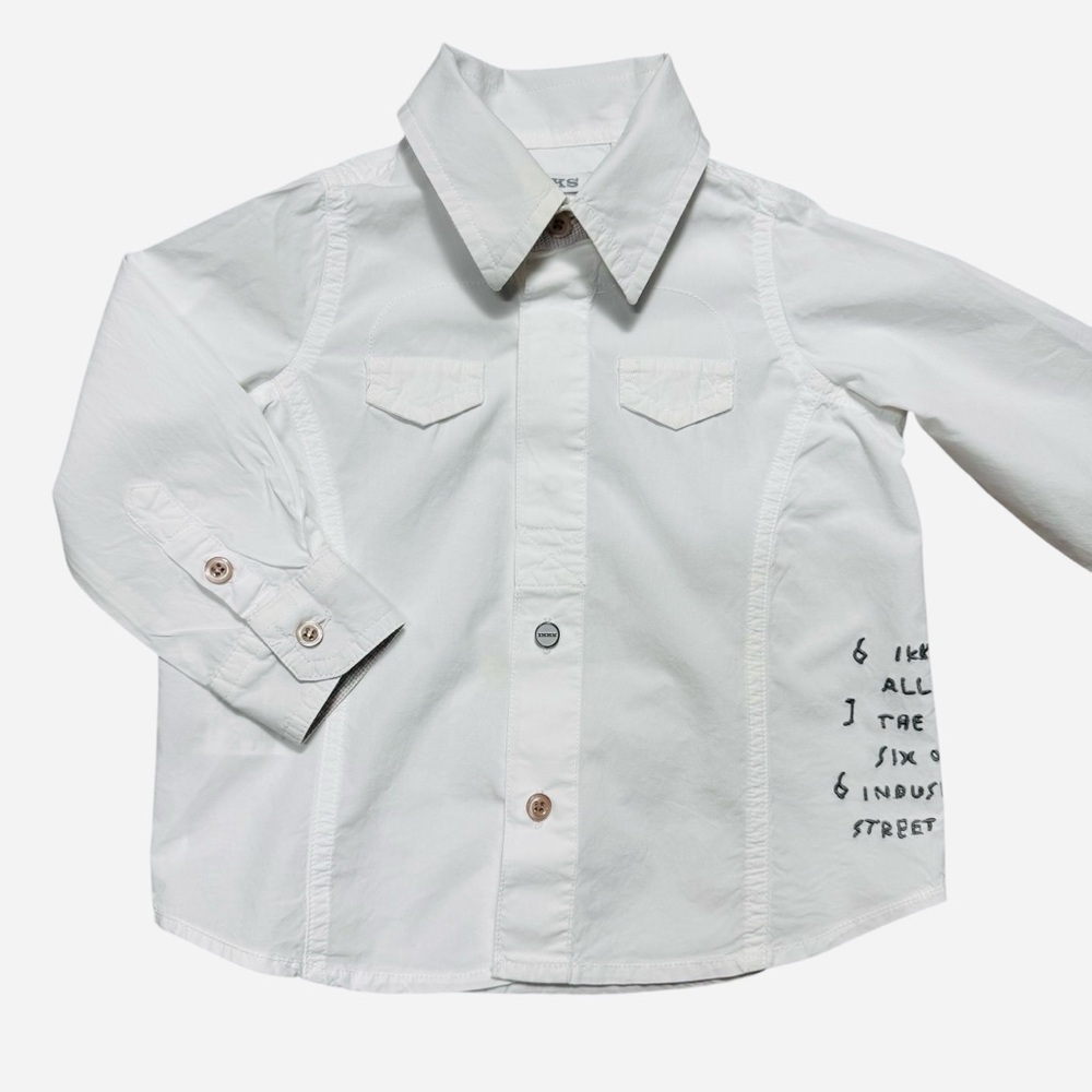 IKKS Baby Boy White Embroidered Cotton Shirt Made in France Size 12 Month